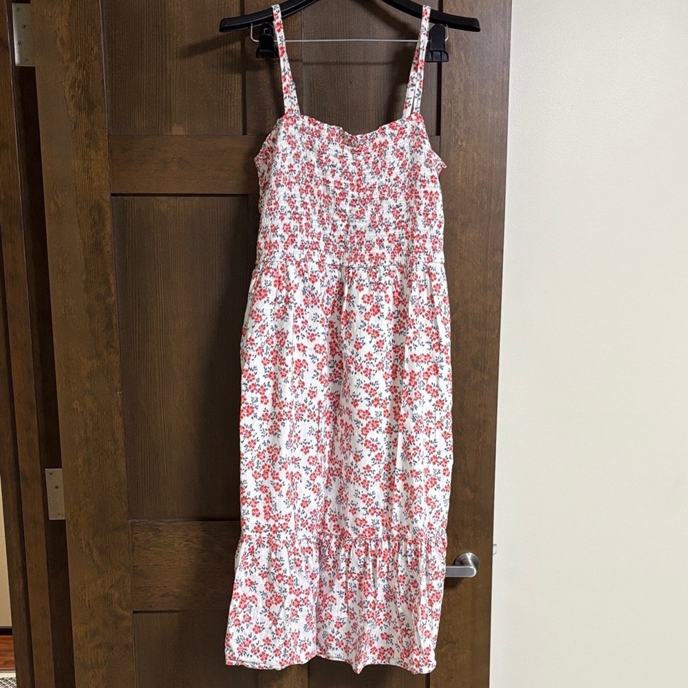 GAP Smocked Midi Tank Dress Floral Square Neckline Red and White Size Large - Picture 2 of 6